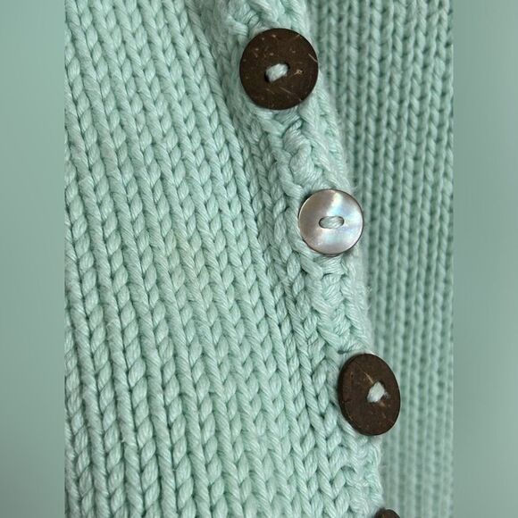 Pure Handknit Mint Green Chunky Thick Hand Knitted Sweater 100% Cotton size M/L - Picture 2 of 11